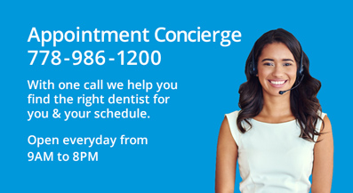 Dental appointment concierge service offered by 123Dentist - Call 778-986-1200